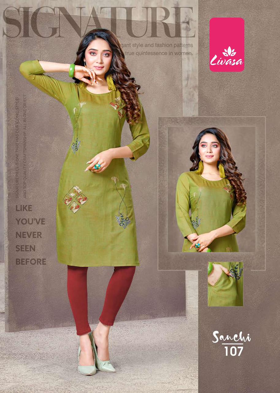 Livasa Sanchi Ethnic Wear Rayon Embroidery Design Fancy Latest Kurti Collection
